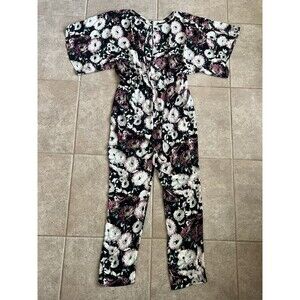 BCBG Sz Small Lavender Mist Floral Semi Sheer Jumpsuit Romper Pants Open Back